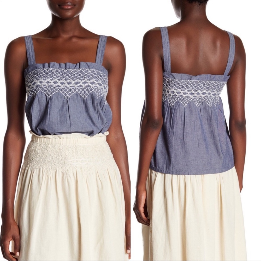 CURRENT/ELLIOTT The Smocked Tank in Chambray